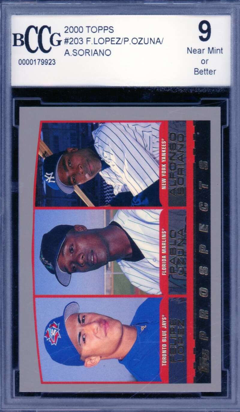 Alfonso Soriano Rookie Card 2000 Topps #203 BGS BCCG 9 Image 1