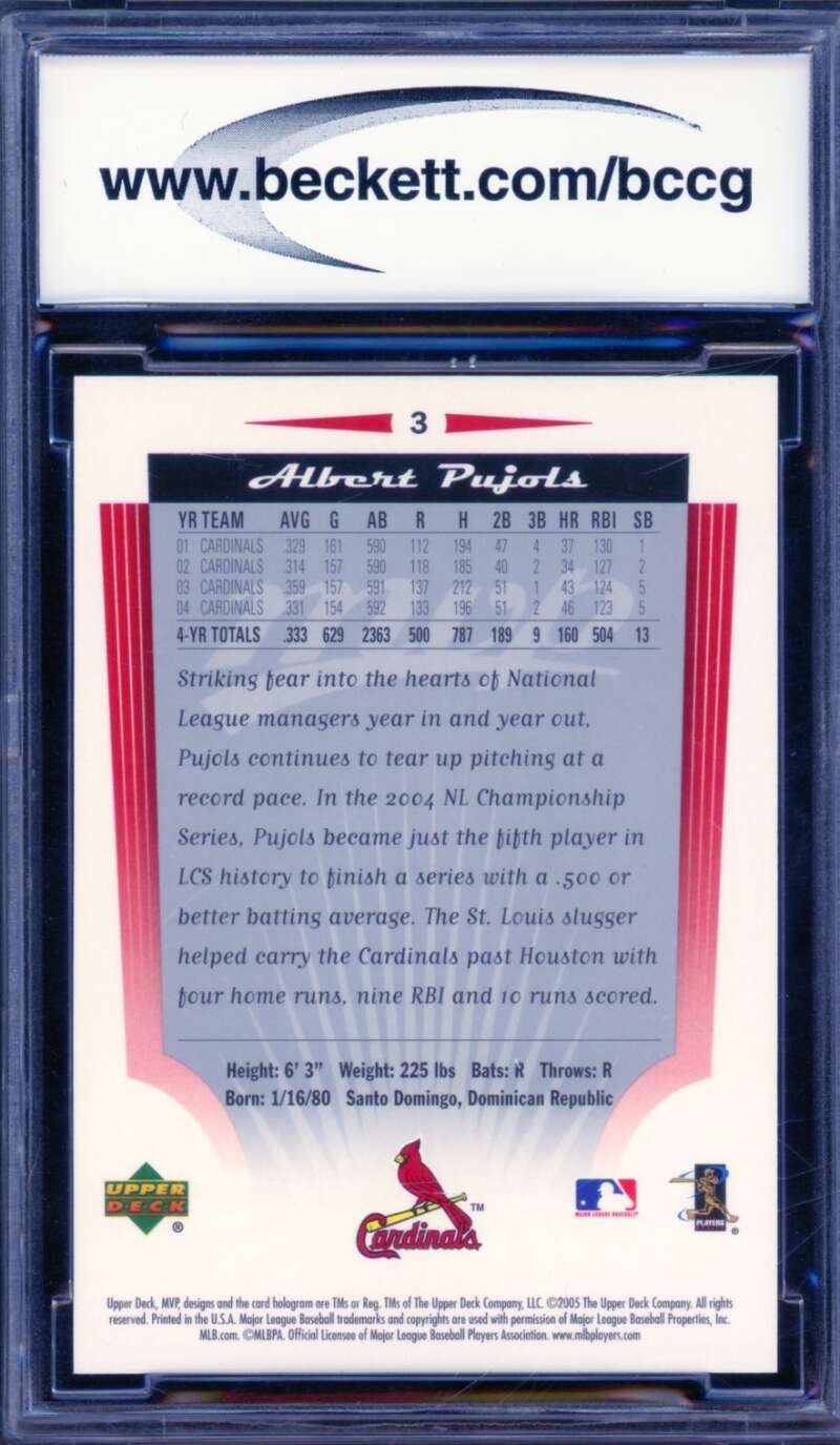 Albert Pujols Card 2005 Upper Deck MVP #3 BGS BCCG 10 Image 2