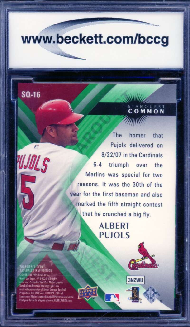 Albert Pujols Card 2008 UD First Edition Star Quest #SQ16 BGS BCCG 10 Image 2