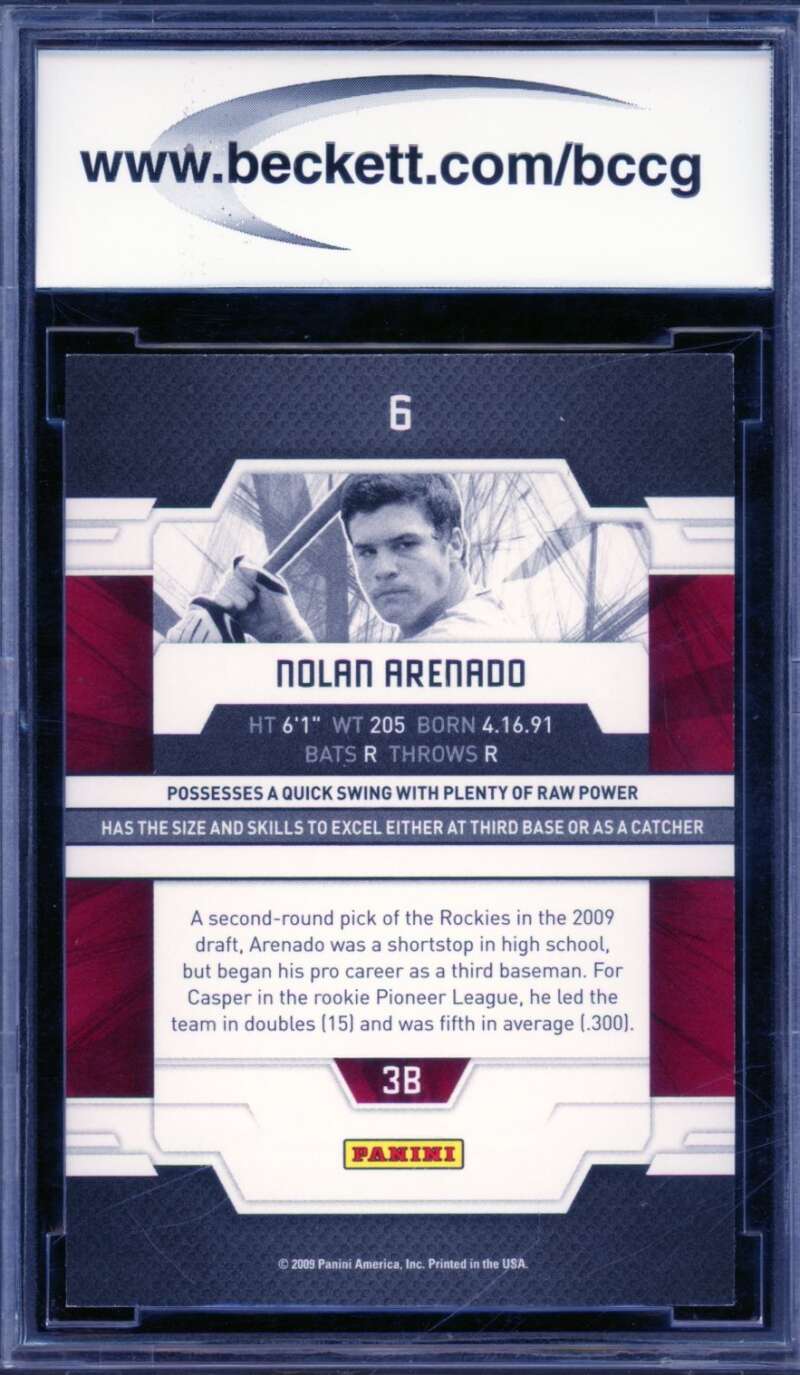 Nolan Arenado Rookie Card 2009 Donruss Elite Extra Edition #6 BGS BCCG 9 Image 2