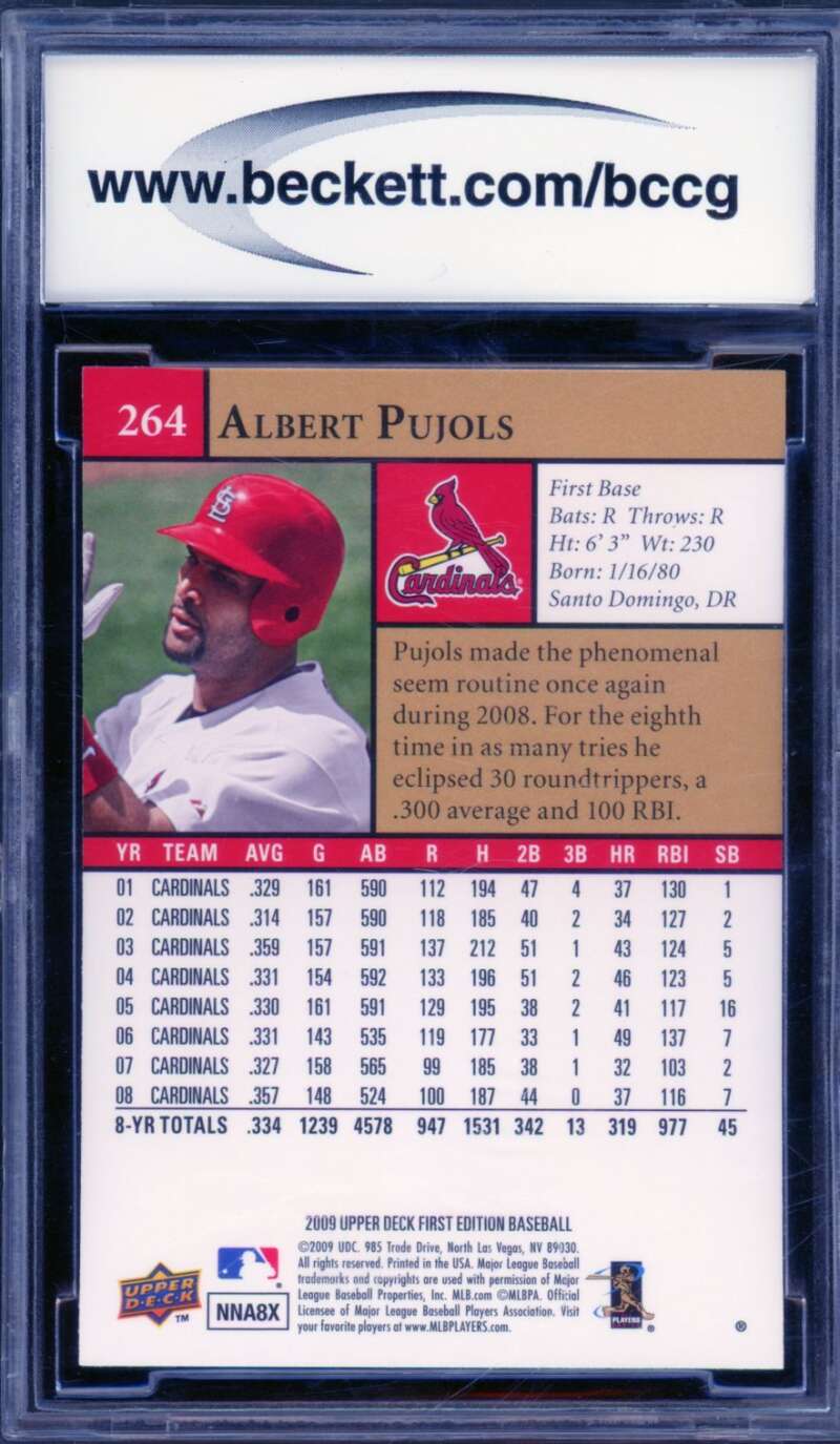 Albert Pujols Card 2009 UD First Edition #264 BGS BCCG 10 Image 2