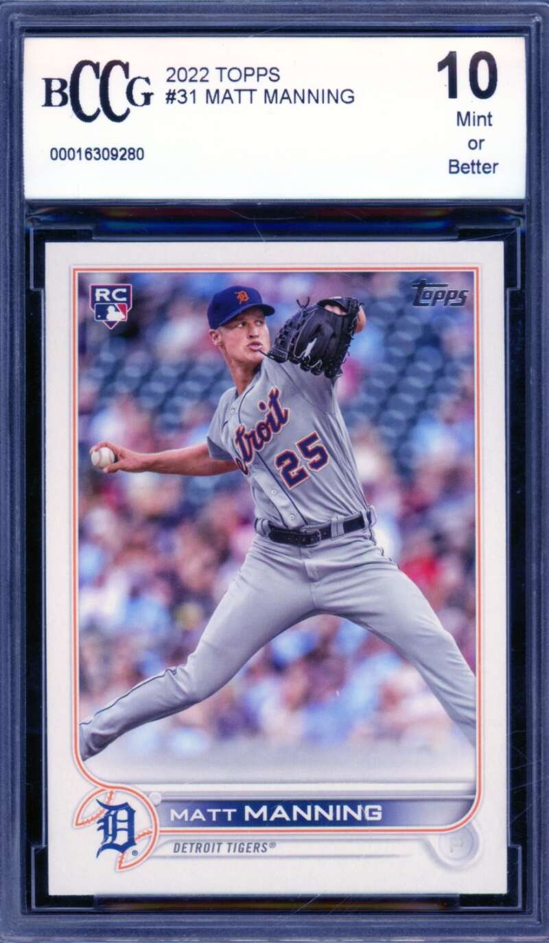 Matt Manning Rookie Card 2022 Topps #31 BGS BCCG 10 Image 1