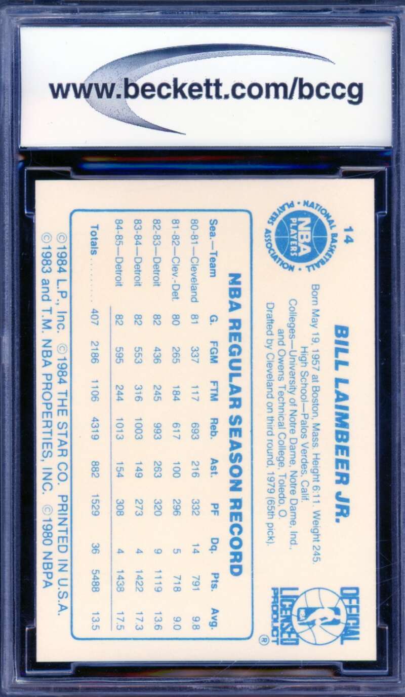 Bill Laimbeer Card 1985-86 Star #14 BGS BCCG 10 Image 2