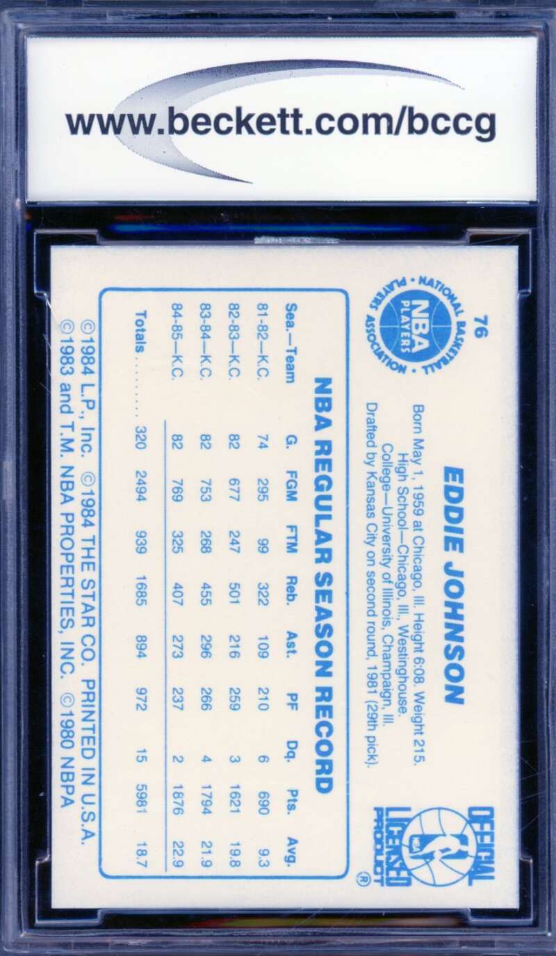 Eddie Johnson Card 1985-86 Star #76 BGS BCCG 10 Image 2