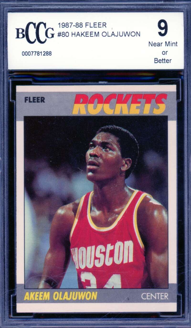 Akeem Olajuwon Card 1987-88 Fleer #80 BGS BCCG 9 Image 1