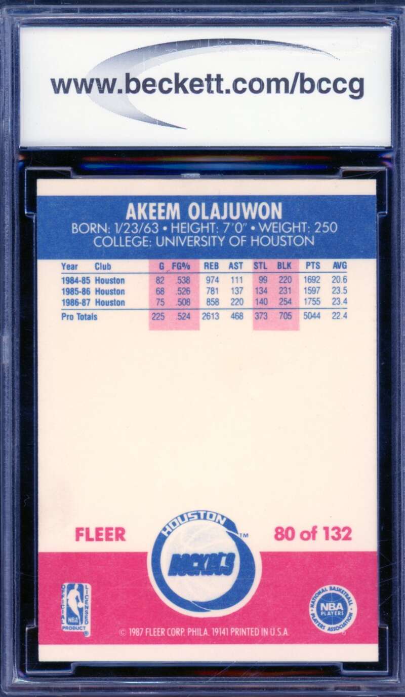 Akeem Olajuwon Card 1987-88 Fleer #80 BGS BCCG 9 Image 2