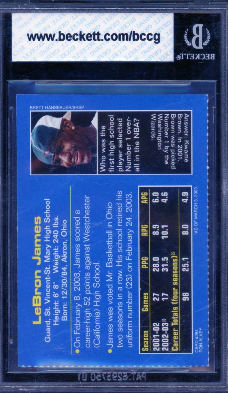 LeBron James Rookie 2003 SI For Kids #264 BGS BCCG 10 (Holder scratches) Image 2