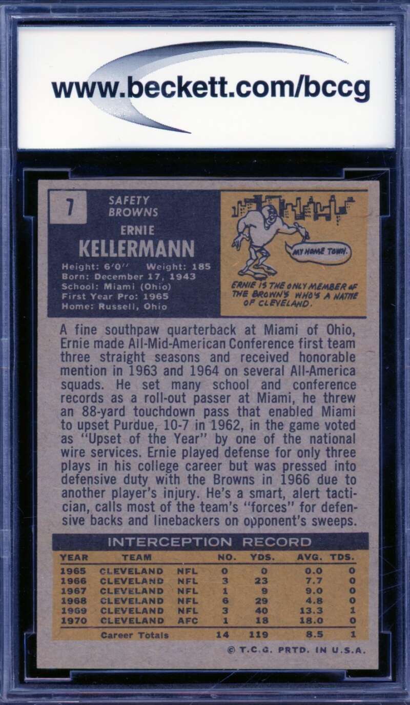 Ernie Kellerman Card 1971 Topps #7 BGS BCCG 9 Image 2