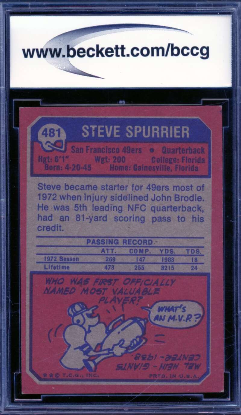 Steve Spurrier Card 1973 Topps #481 PSA 8 Image 2