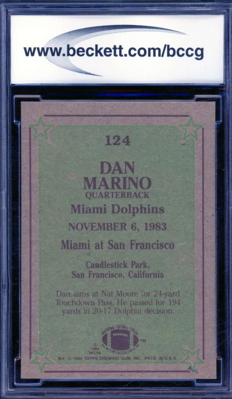 Dan Marino In Action Rookie Card 1984 Topps #124 BGS BCCG 8 Image 2