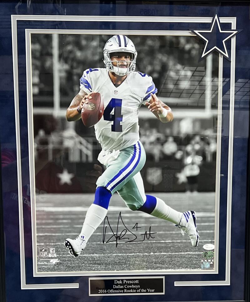Dak Prescott 2016 Offensive "R.O.Y" Autograph Signed Framed Poster JSA Authentic Image 1
