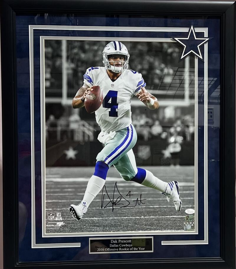 Dak Prescott 2016 Offensive "R.O.Y" Autograph Signed Framed Poster JSA Authentic Image 2