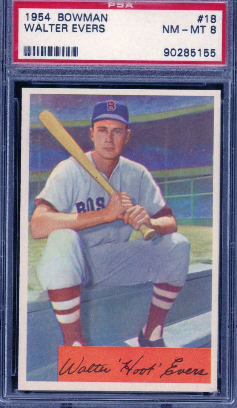 Walter Evers Card 1954 Bowman #18 PSA 8 Image 1