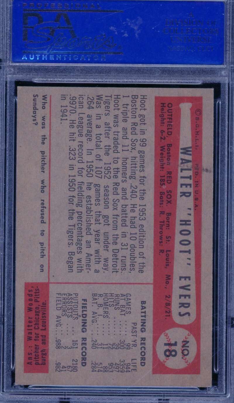 Walter Evers Card 1954 Bowman #18 PSA 8 Image 2