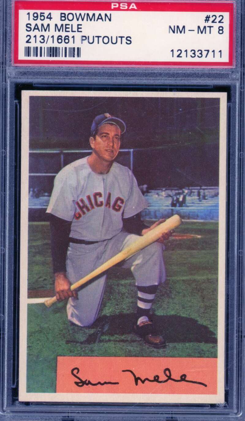 Sam Mele Card 1954 Bowman #22 PSA 8 Image 1