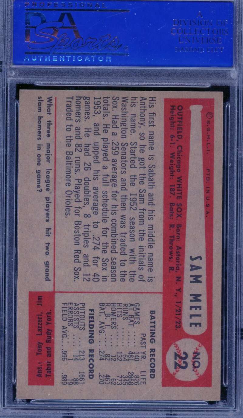 Sam Mele Card 1954 Bowman #22 PSA 8 Image 2