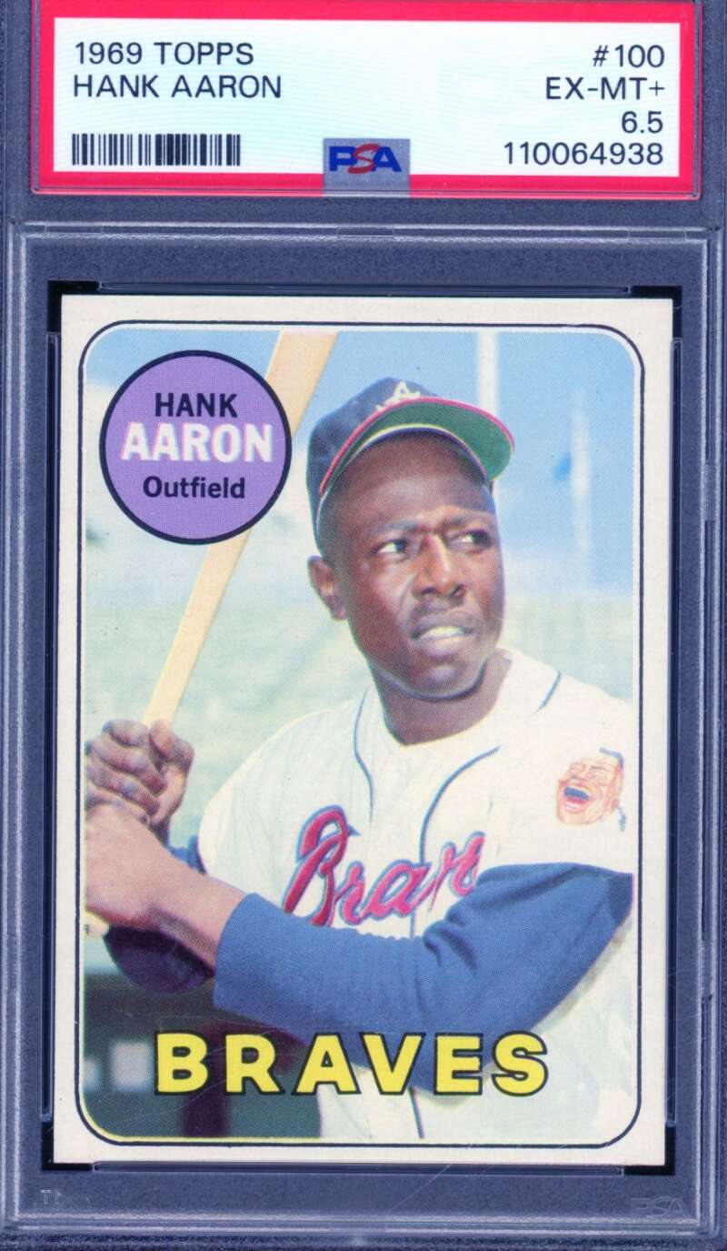 Hank Aaron Card 1969 Topps #100 PSA 6.5 Image 1