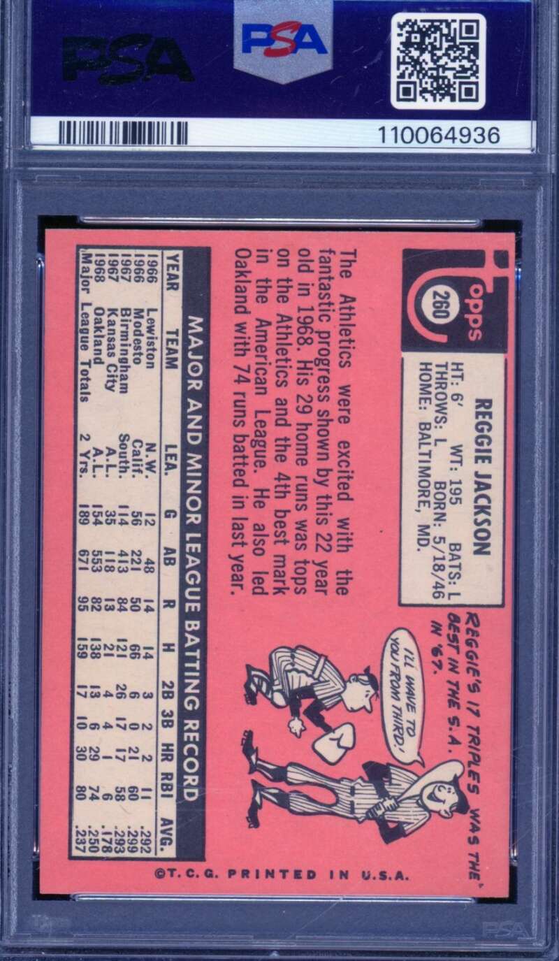 Reggie Jackson Rookie Card 1969 Topps #260 PSA 8 (MC) Image 2