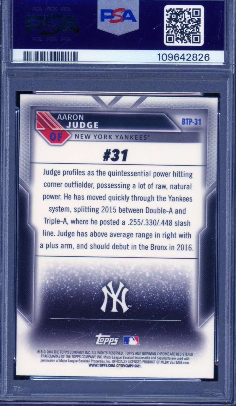 Aaron Judge Rookie Card 2016 Bowman Scouts Top 100 #BTP31 PSA 9 Image 2