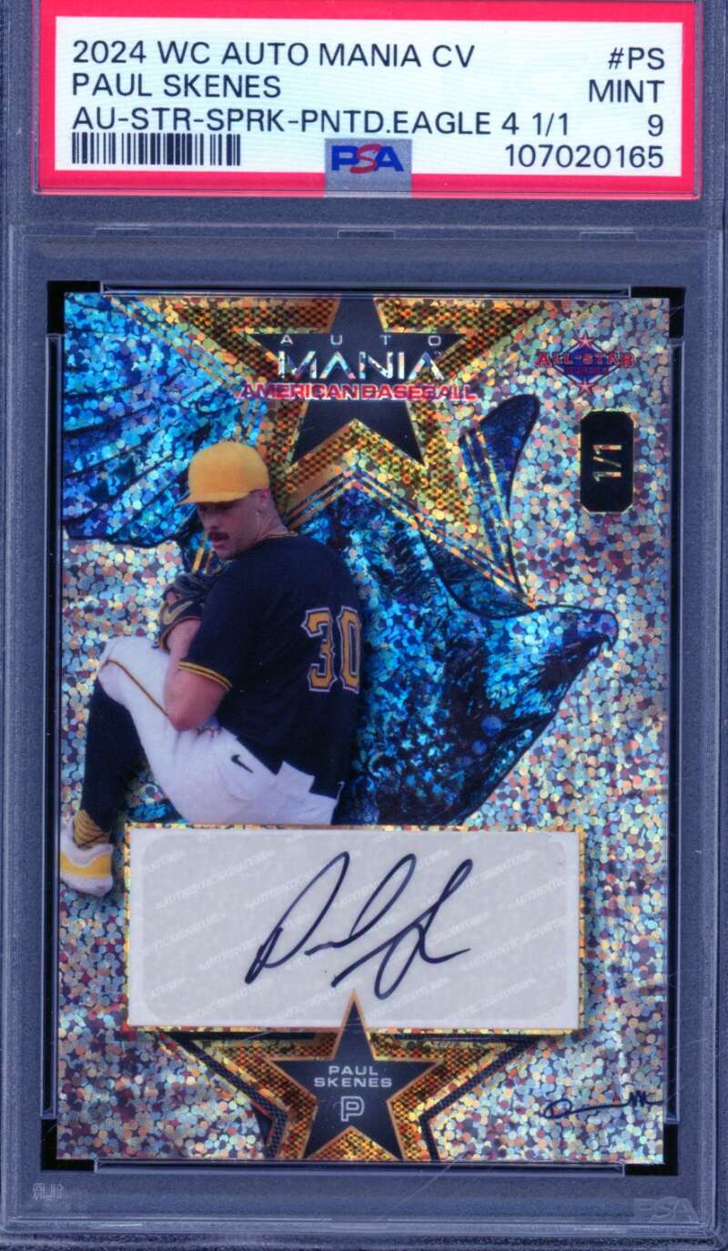 Paul Skenes Rookie Card 2024 WC Auto Mania Autograph (1 of 1) (1/1) #PS PSA 9 Image 1