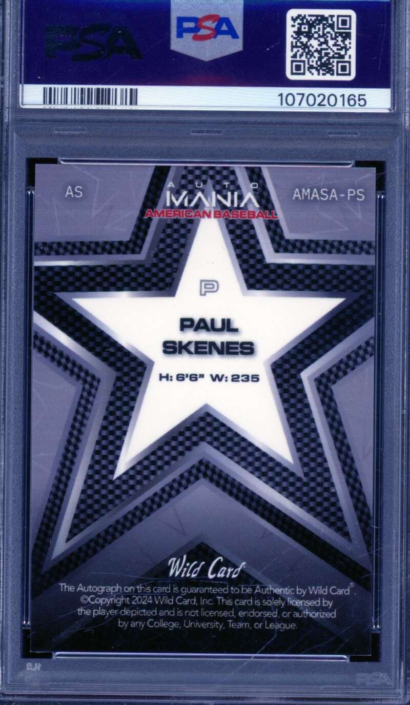Paul Skenes Rookie Card 2024 WC Auto Mania Autograph (1 of 1) (1/1) #PS PSA 9 Image 2