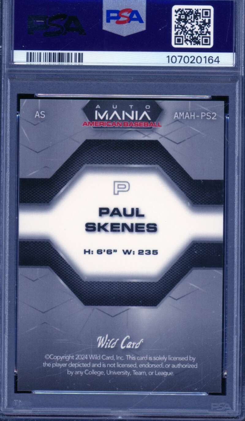 Paul Skenes Rookie Card 2024 WC Auto Mania Fireworks (1 of 1) (1/1) #PS2 PSA 9 Image 2