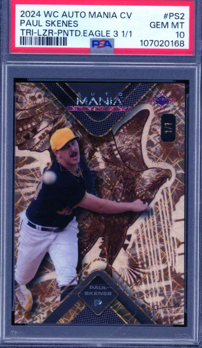 Paul Skenes Rookie Card 2024 WC Auto Mania Lazer (1 of 1) (1/1) #PS2 PSA 10 Image 1