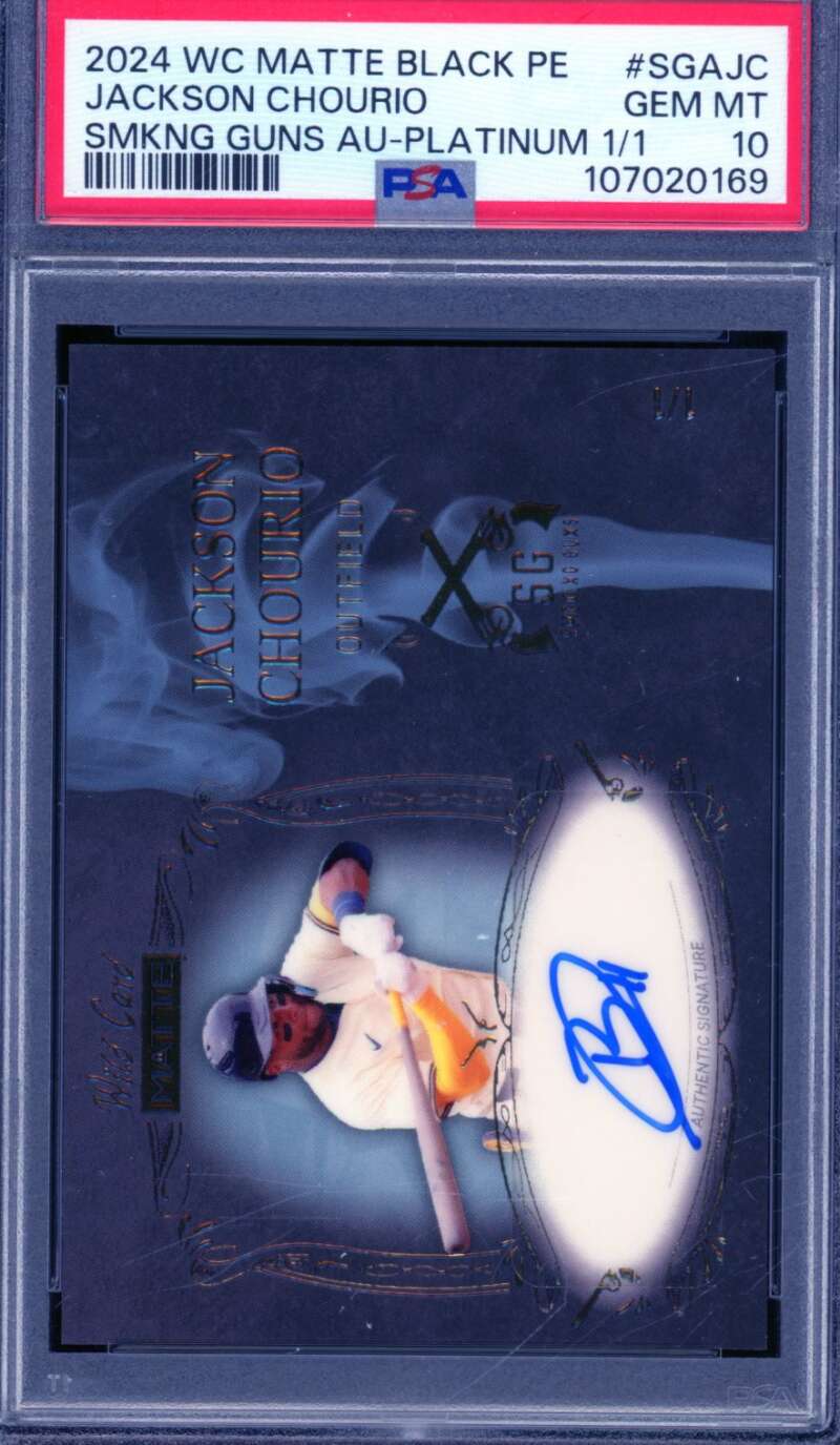 Jackson Chourio Rookie 2024 WC Matte Black Smoking Guns (1/1 #SGAJC PSA 10 Image 1