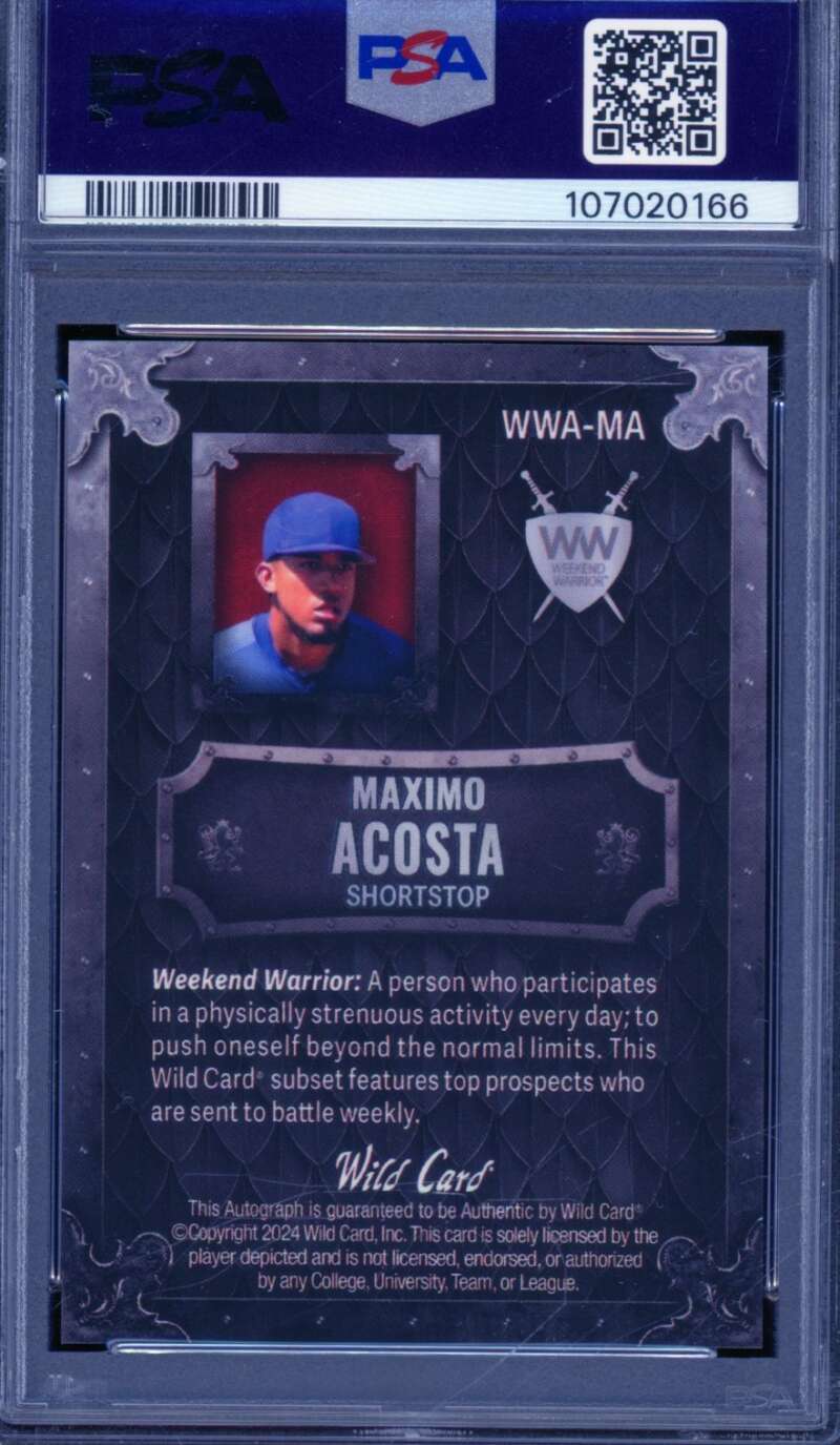 Maximo Acosta Rookie Card 2024 WC Matte Black Auto Red (4/8) #WWAMA PE PSA 10 Image 2