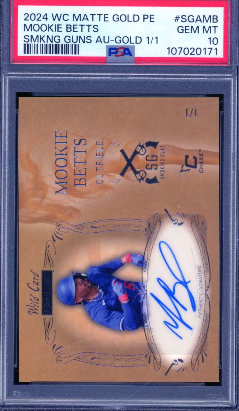 Mookie Betts Card 2024 WC Matte Gold Smoking Guns Auto (1/1) #SGAMB PSA 10 Image 1