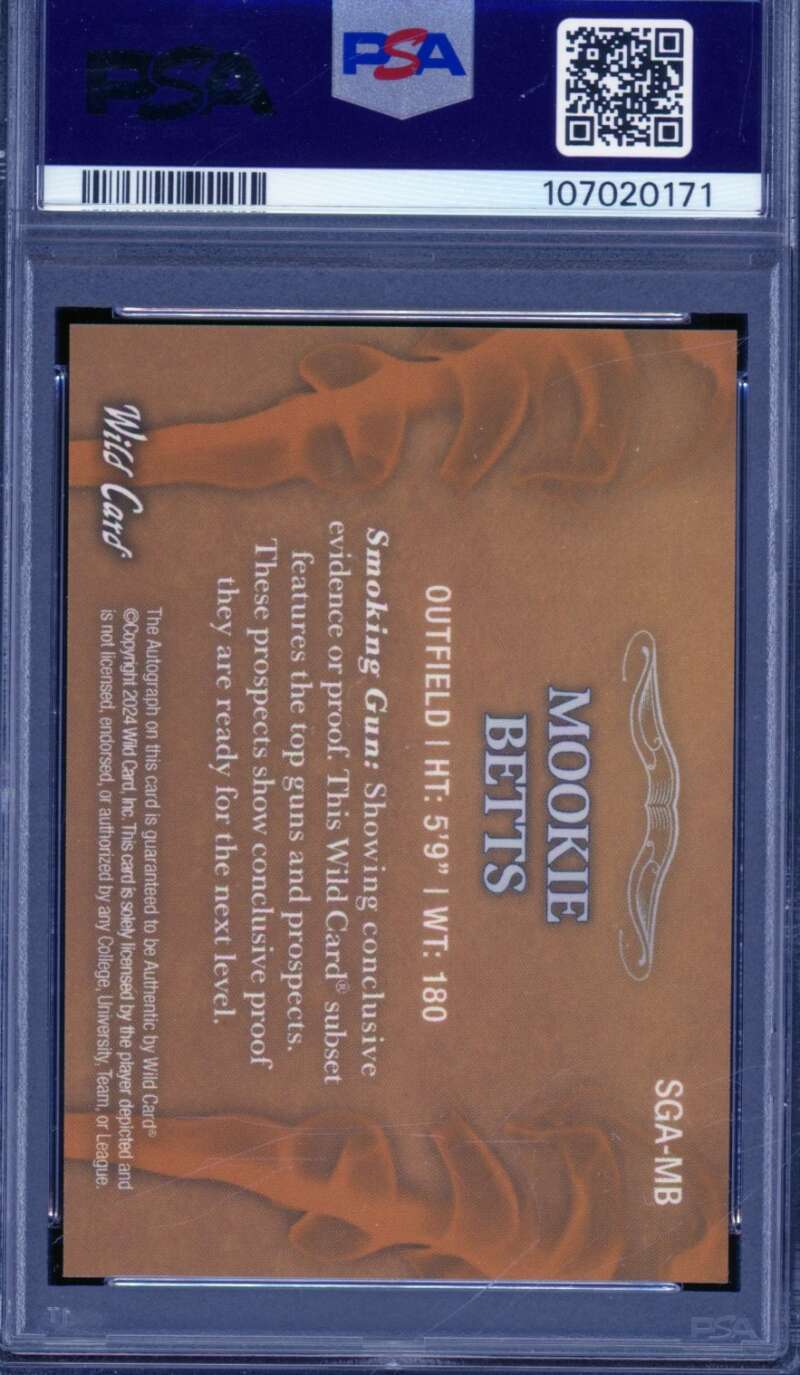 Mookie Betts Card 2024 WC Matte Gold Smoking Guns Auto (1/1) #SGAMB PSA 10 Image 2