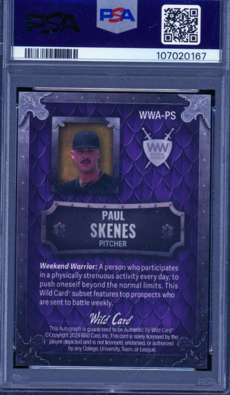 Paul Skenes Rookie 2024 WC Mattle Purple Auto Gold (1 of 1) (1/1) #WWAPS PSA 10 Image 2