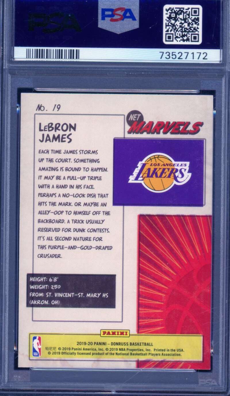 LeBron James Card 2019-20 Panini Donruss Net Marvels Press Proof #19 PSA 9 Image 2