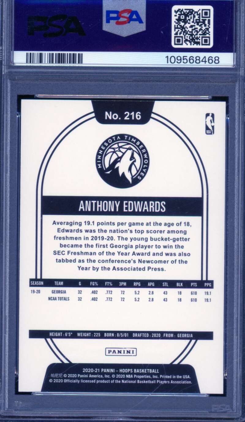 Anthony Edwards Rookie Card 2020-21 Panini Hoops Winter #216 PSA 9 Image 2