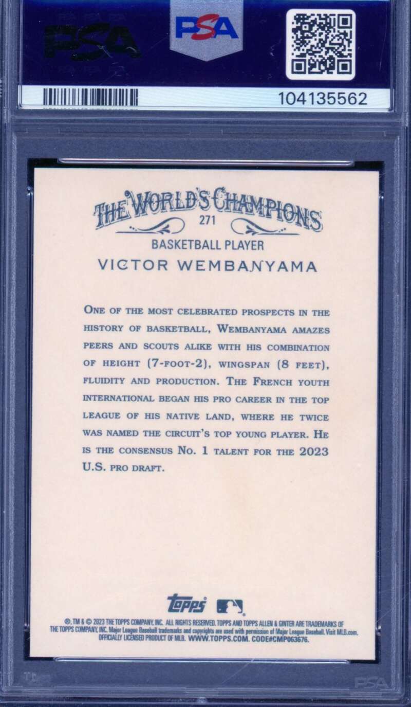 Victor Wembanyama Rookie Card 2023-24 Allen Ginter #271 PSA 10 Image 2