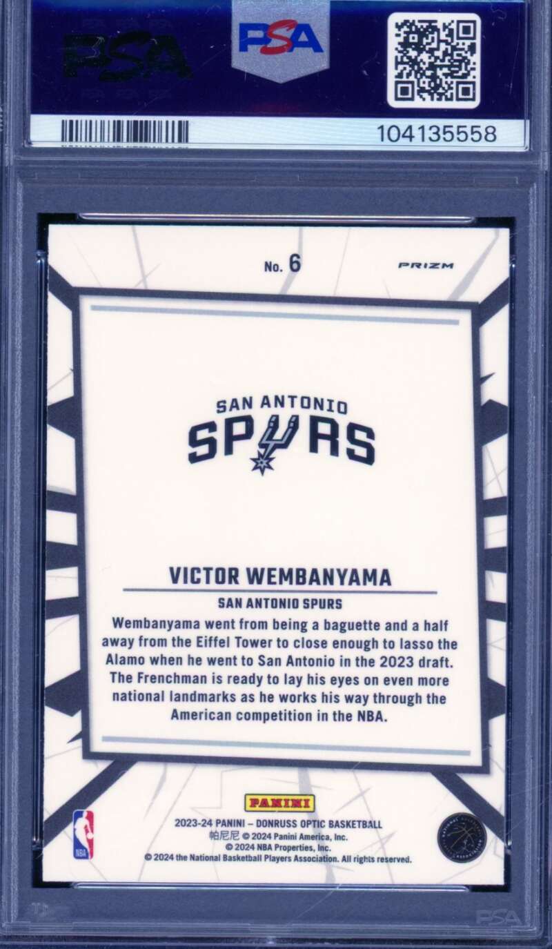 Victor Wembanyama Rookie Card 2023-24 Donruss Optic My House Holo #6 PSA 10 Image 2