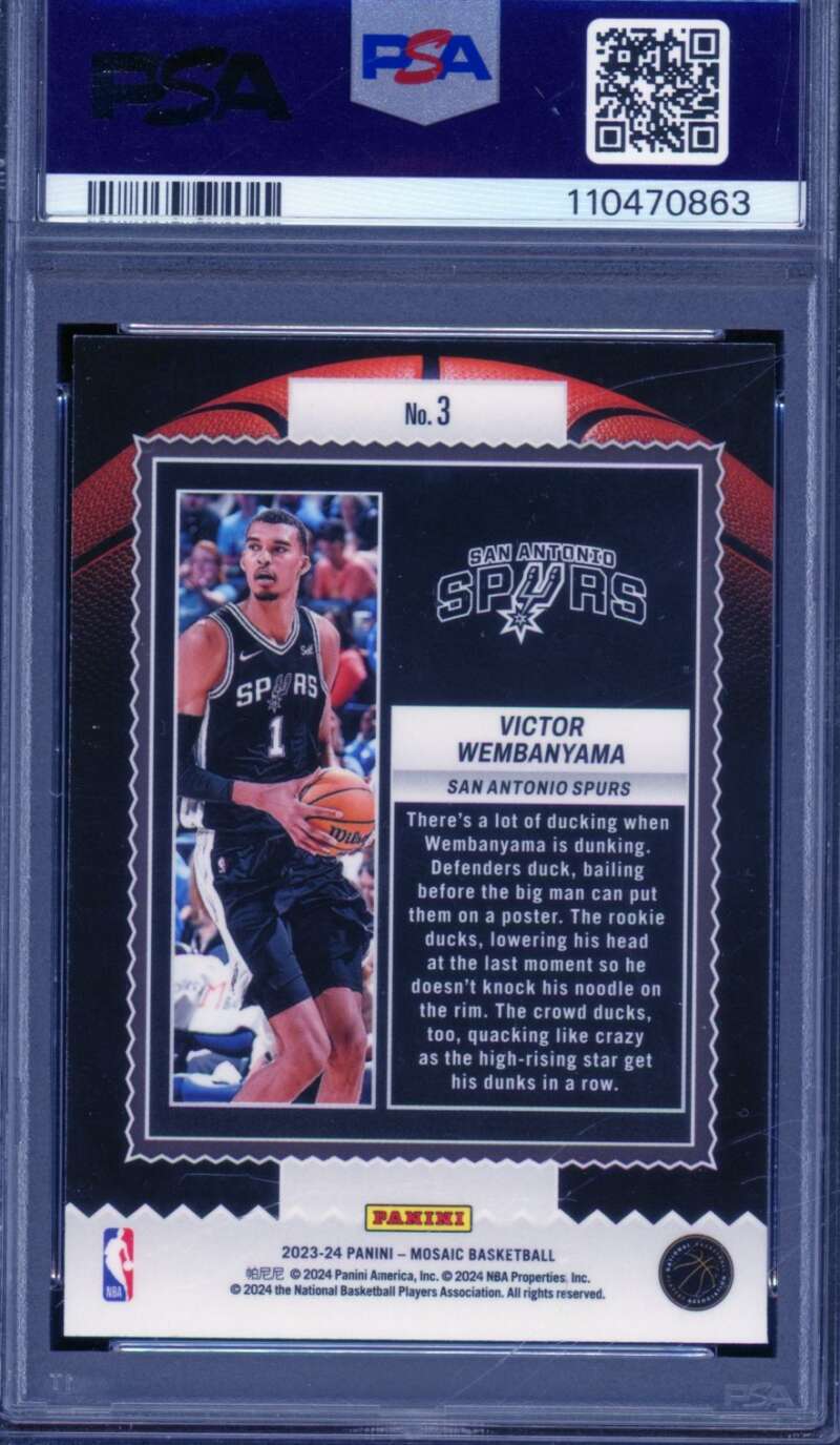 Victor Wembanyama Rookie Card 2023-24 Mosaic Jam Masters #3 PSA 10 Image 2