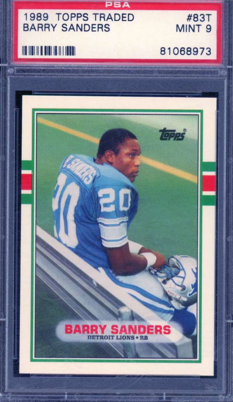 Barry Sanders Rookie Card 1989 Topps Traded #83T PSA 9 (Light holder scratches) Image 1
