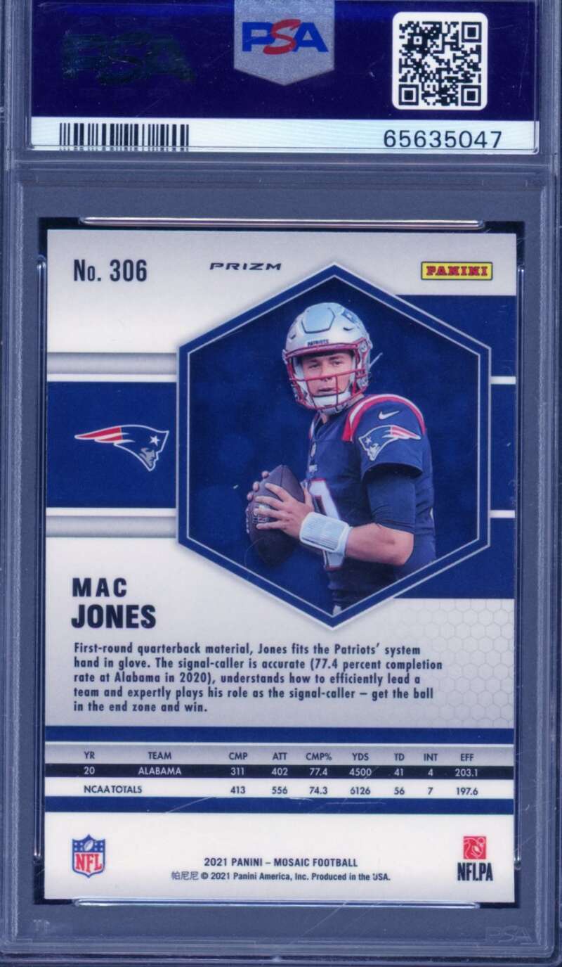 Mac Jones Rookie Card 2021 Mosaic Reactive Orange #306 PSA 10 Image 2