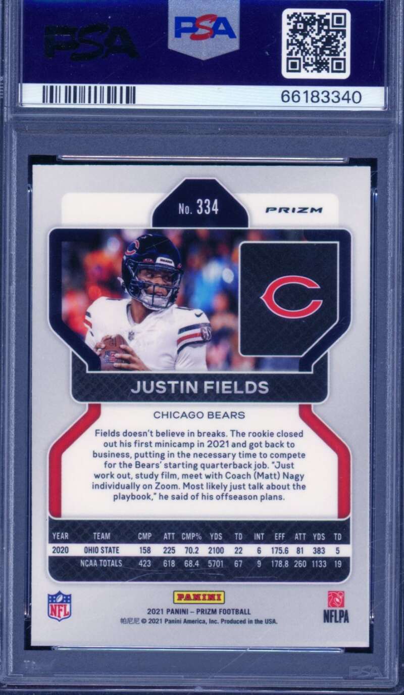 Justin Fields Rookie Card 2021 Prizm Silver Prizm #334 PSA 10 Image 2