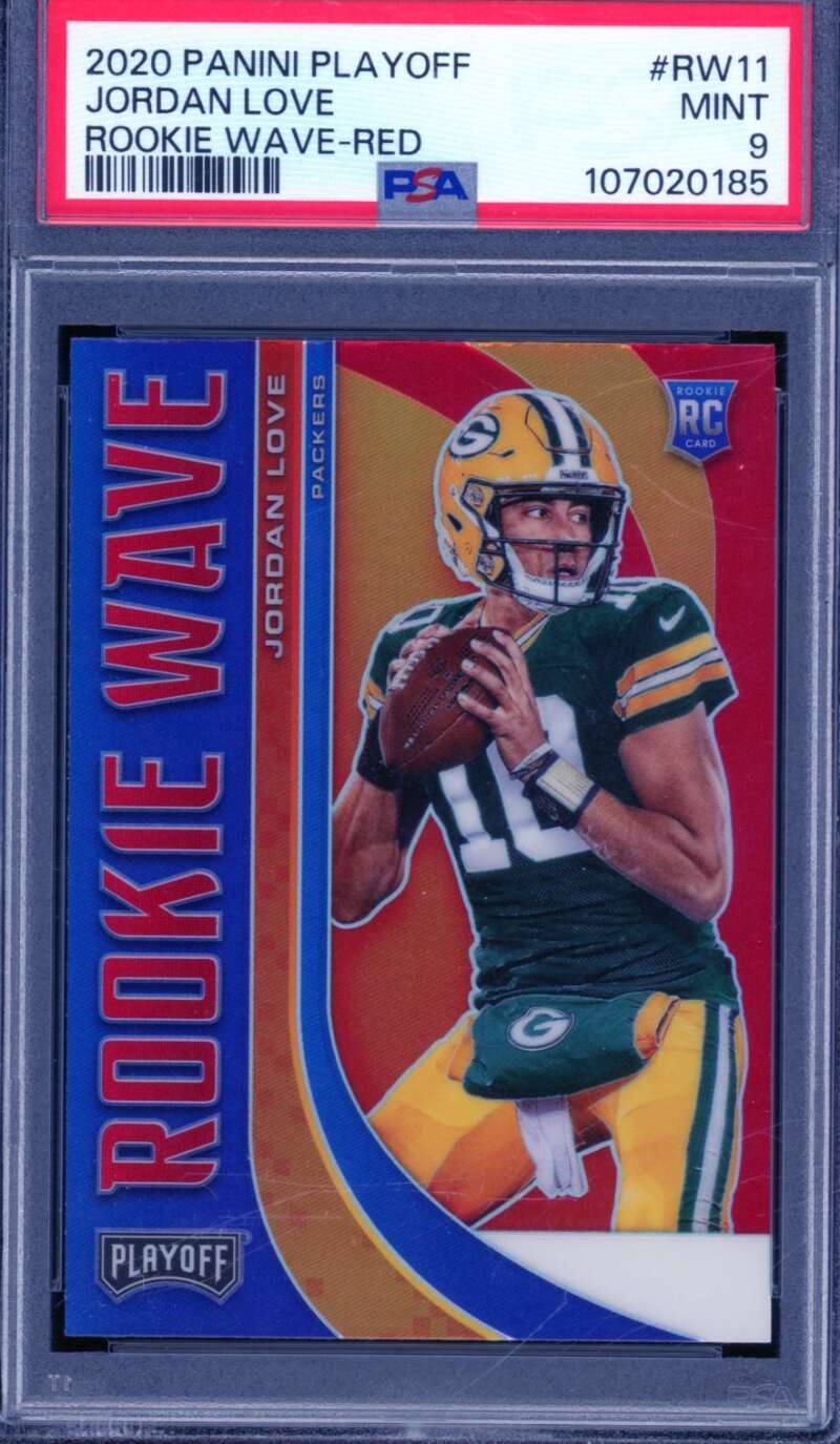 Jordan Love Rookie Card 2020 Panini Playoff Rookie Wave Red #RW11 PSA 9 Image 1