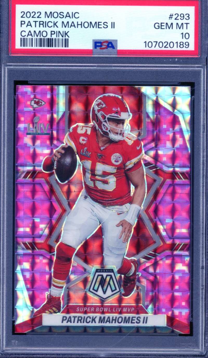 Patrick Mahomes II Card 2022 Mosaic Camo Pink #293 PSA 10 Image 1