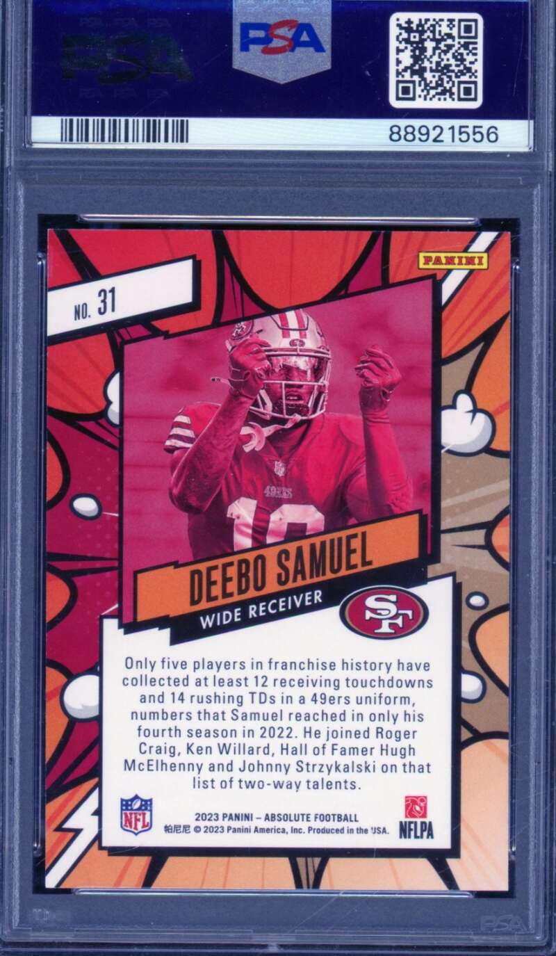 Deebo Samuel Card 2023 Absolute Explosive #31 PSA 10 Image 2