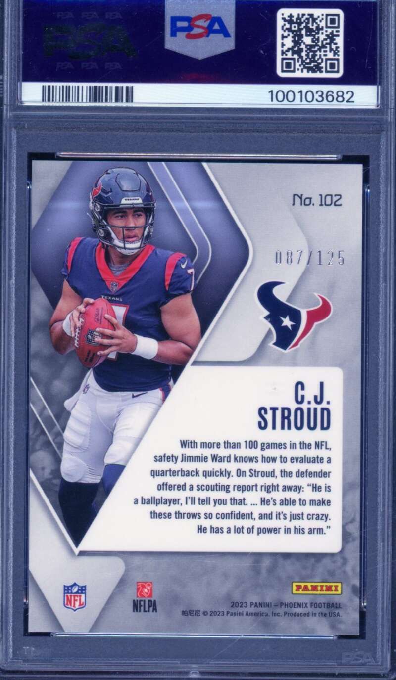C.J. Stroud Rookie Card 2023 Phoenix Purple (87/125) #102 PSA 10 Image 2