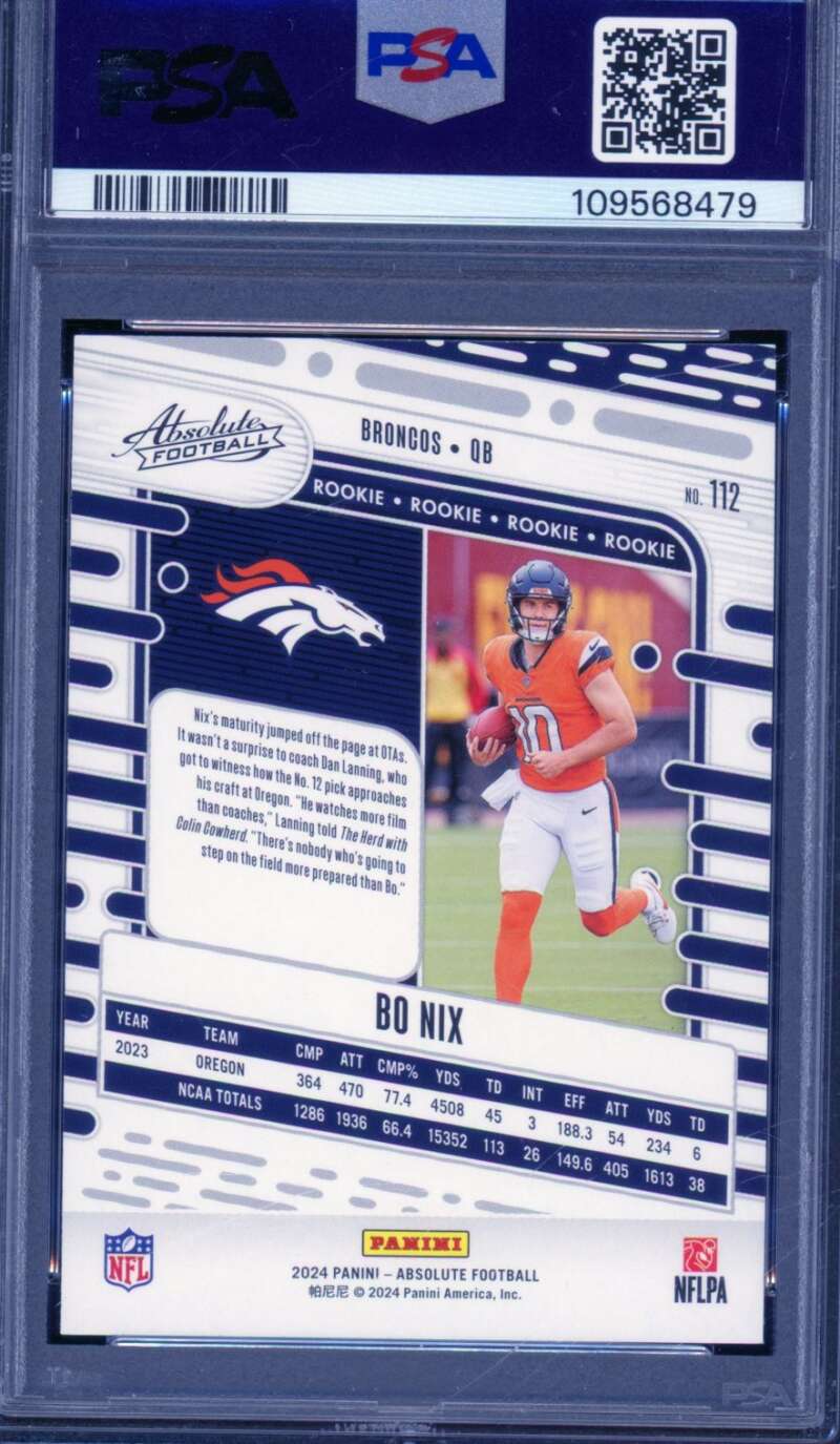 Bo Nix Rookie Card 2024 Absolute Blue #112 PSA 9 Image 2