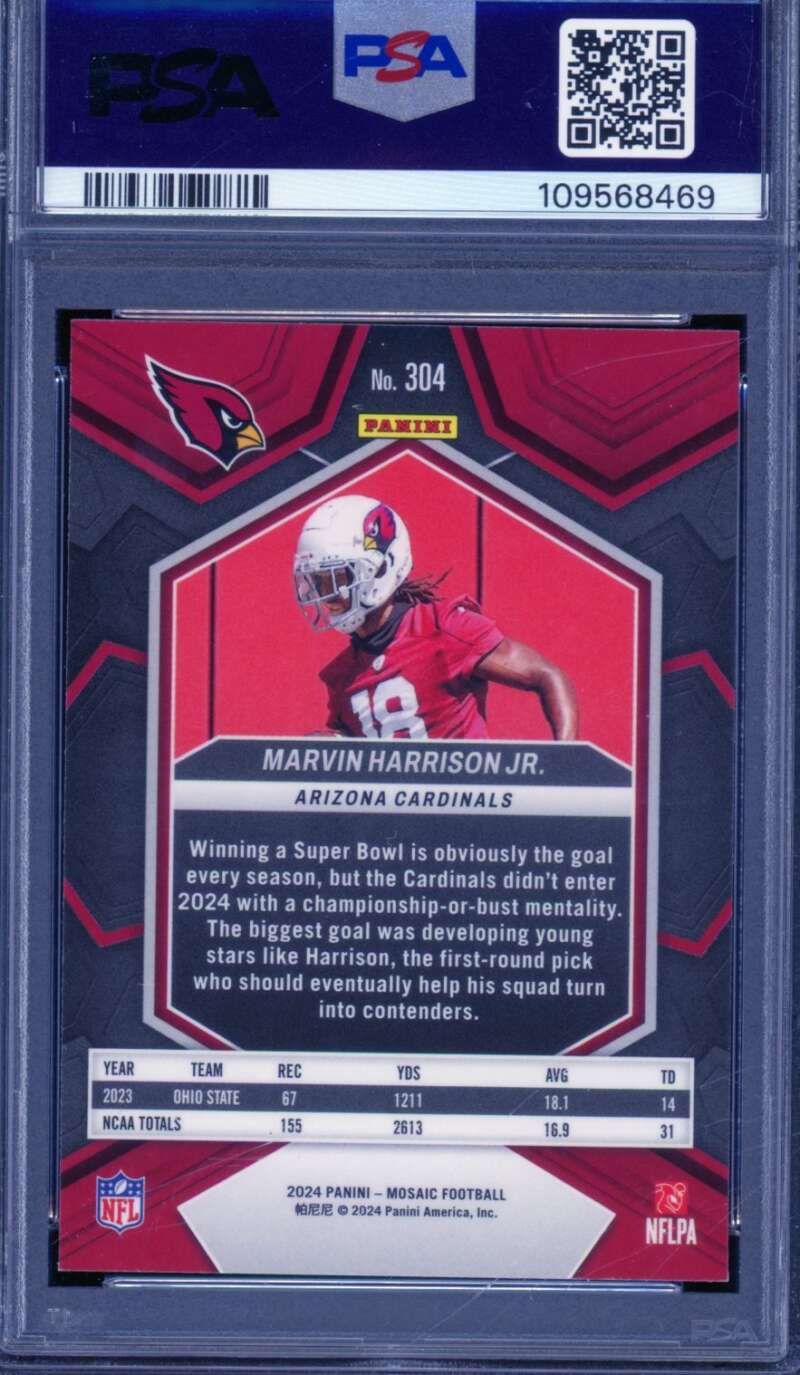 Marvin Harrison Jr. Card 2024 Mosaic #304 PSA 10 Image 2