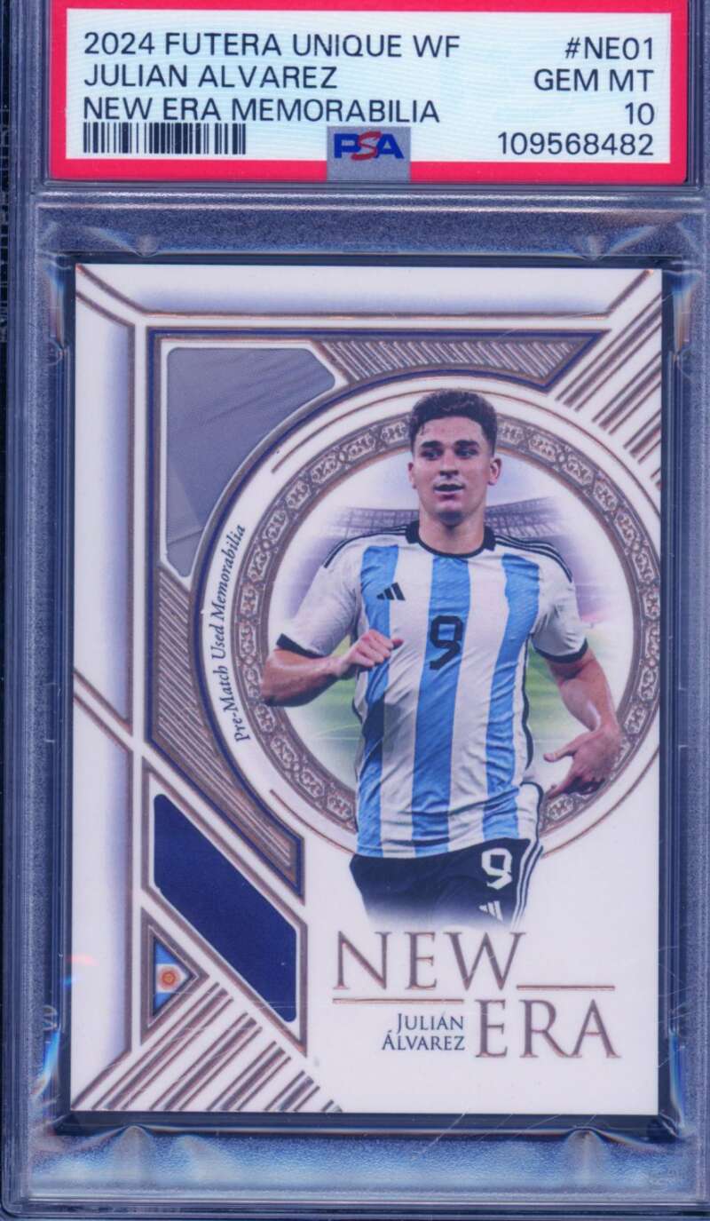 Julian Alvarez 2024 Futera Unique WF New Era Memorabilia ((9/19) #NE01 PSA 10 Image 1