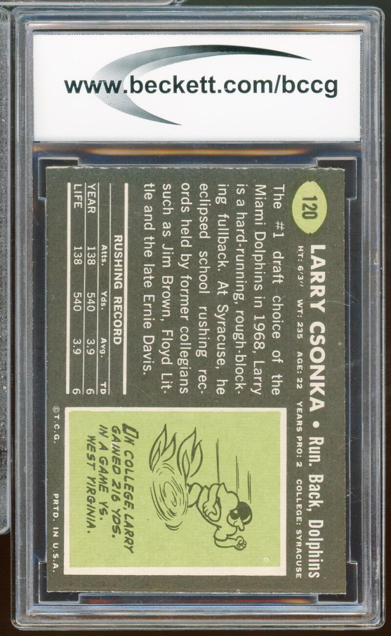 1969 Topps #120 Larry Csonka Rookie Card BGS BCCG 9 Near Mint+ Image 2