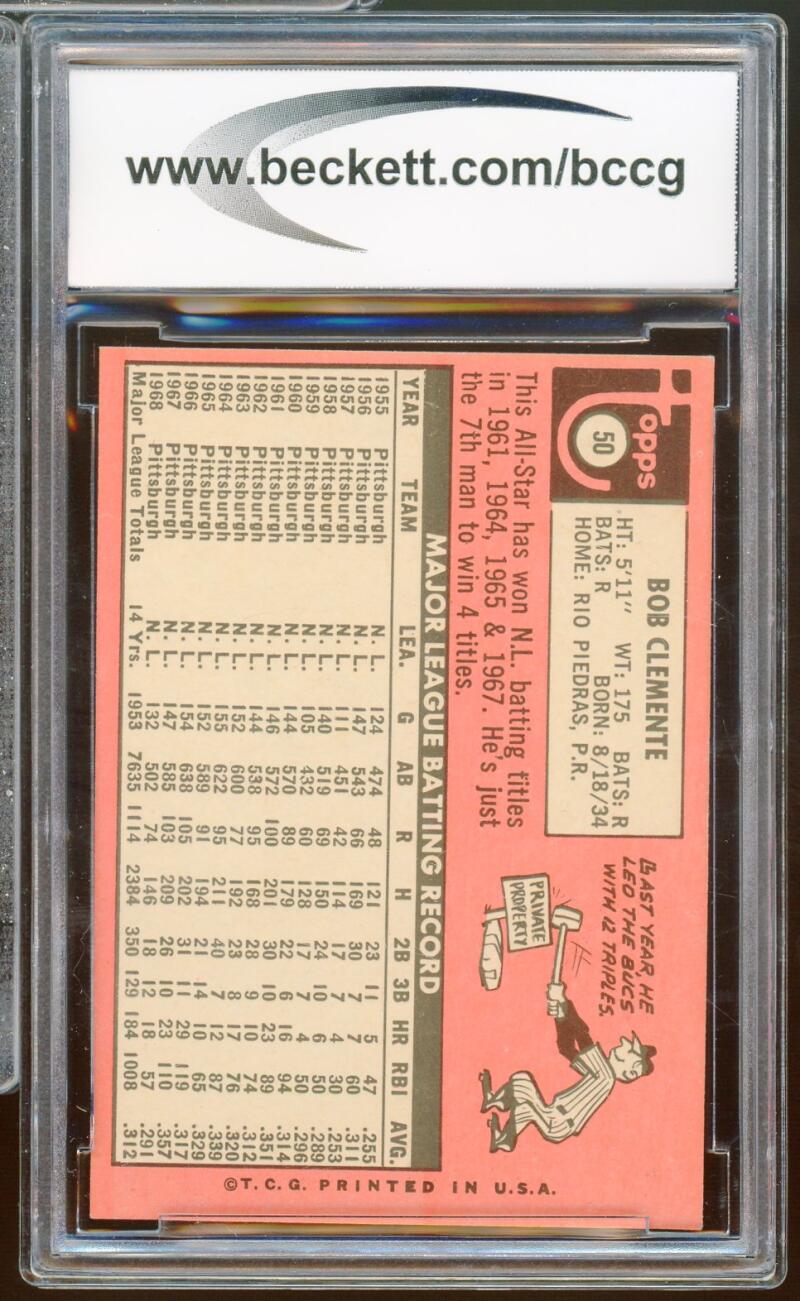 1969 Topps #50 Bob Clemente Card BGS BCCG 8 Excellent+ Image 2