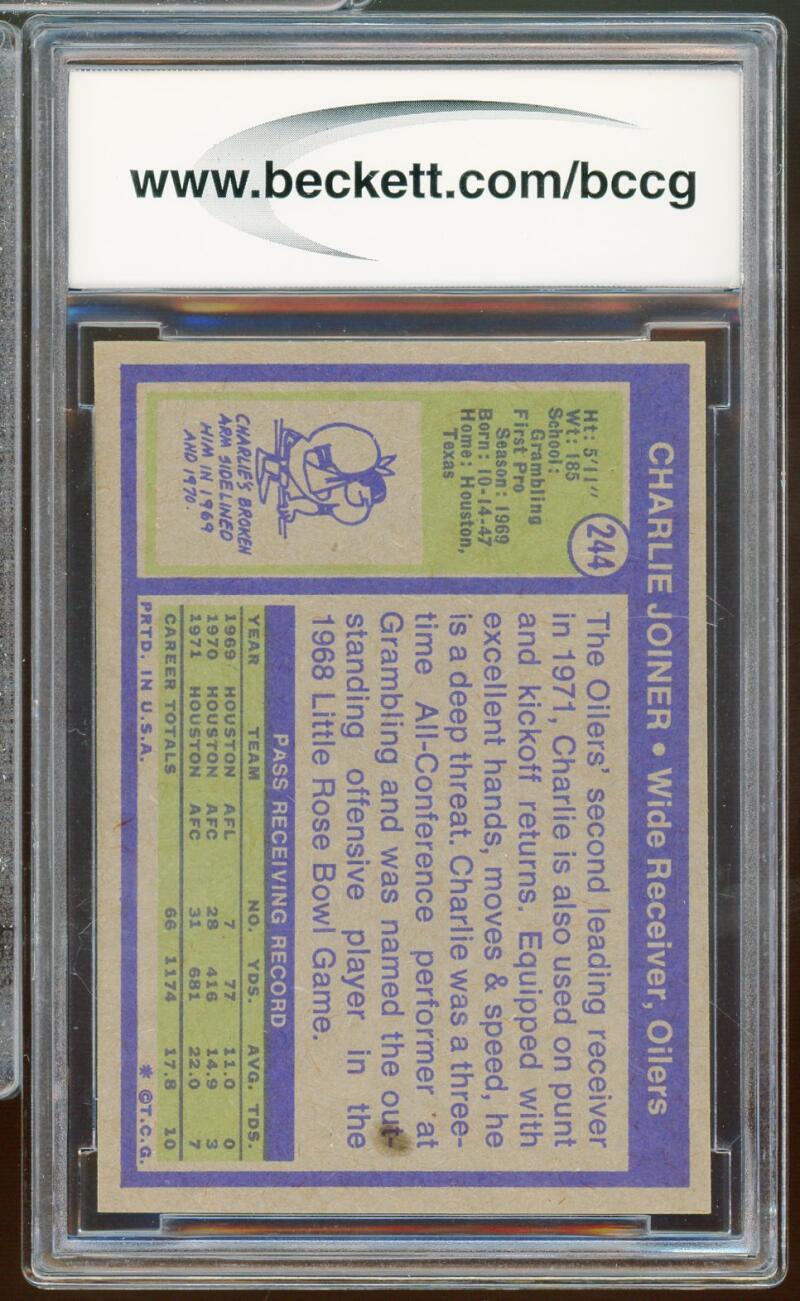 1972 Topps #244 Charlie Joiner Rookie Card BGS BCCG 9 Near Mint+ Image 2